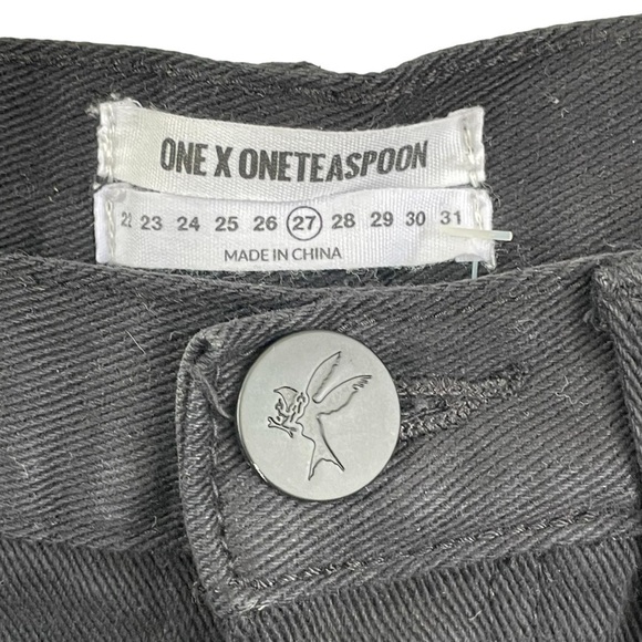 ONE X ONE TEASPOON JUNKYARD LOW RISE BLACK DENIM MINI SKIRT SIZE 27 - Picture 3 of 11